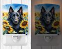 NEW Belgian Sheepdog in Sunflowers Ceramic Night Light Compact, UL-Certified, Ideal for Bedroom, Bathroom, Nursery, Hallway, Kitchen, 6x4x3